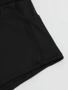 Sirith Women's Solid Color Halter Top And Shorts Casual Daily Sports Set - Black - View 6