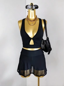 Sirith Women's Solid Color Halter Top And Shorts Casual Daily Sports Set - Black - View 8