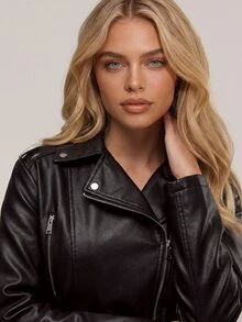 RueChic معطف كاجوال بأكمام طويلة مصنوع من جلد البولي يوريثان مع سحاب وجيوب، مناسب للشتاء والخريف - شوكولاته بني - مشاهدة 8