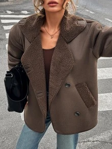Pariaura Brown Teddy Lined Faux Shearling Winter Coat – Women's Warm Oversized Jacket - Brown - View 3