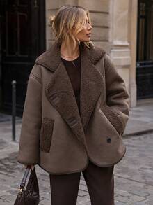 Pariaura Brown Teddy Lined Faux Shearling Winter Coat – Women's Warm Oversized Jacket - Brown - View 1