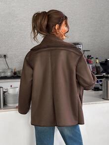 Pariaura Brown Teddy Lined Faux Shearling Winter Coat – Women's Warm Oversized Jacket - Brown - View 5
