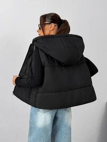 Pariaura Women's Black Quilted Puffer Vest With Hood - Black - View 9