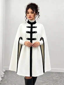 Elenzga 大尺碼女款黑白配色披肩式修身優雅正式夾克，適合秋季正式晚宴 - 黑與白 - 查看 5