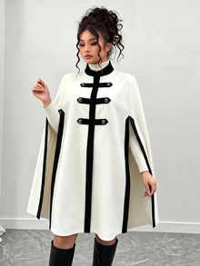 Elenzga 大尺碼女款黑白配色披肩式修身優雅正式夾克，適合秋季正式晚宴 - 黑與白 - 查看 3