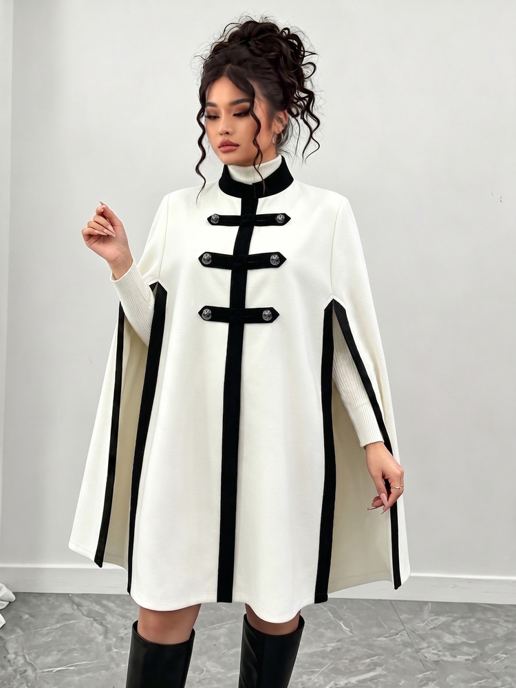 Elenzga Jaket Formal Elegan Bergaya Jubah Warna Hitam Putih Blok untuk Wanita Ukuran Plus, Cocok untuk Acara Malam Formal Musim Gugur - Hitam dan Putih - View 3