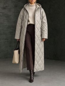 Trelyra Women's Water-Resistant Maxi Quilted Padded Coat With Hood And Functional Pockets - بيج - مشاهدة 1
