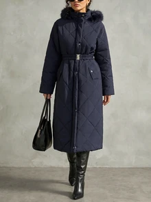 Trelyra Women's Navy Blue Quilted Long Parka Winter Coat - Navy Blue - View 1