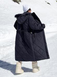 Trelyra Women's Navy Blue Quilted Long Parka Winter Coat - Navy Blue - View 2
