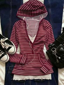 IslaSuriya Women's Casual Striped Long Sleeve Hooded T-Shirt - Multicolor - View 1