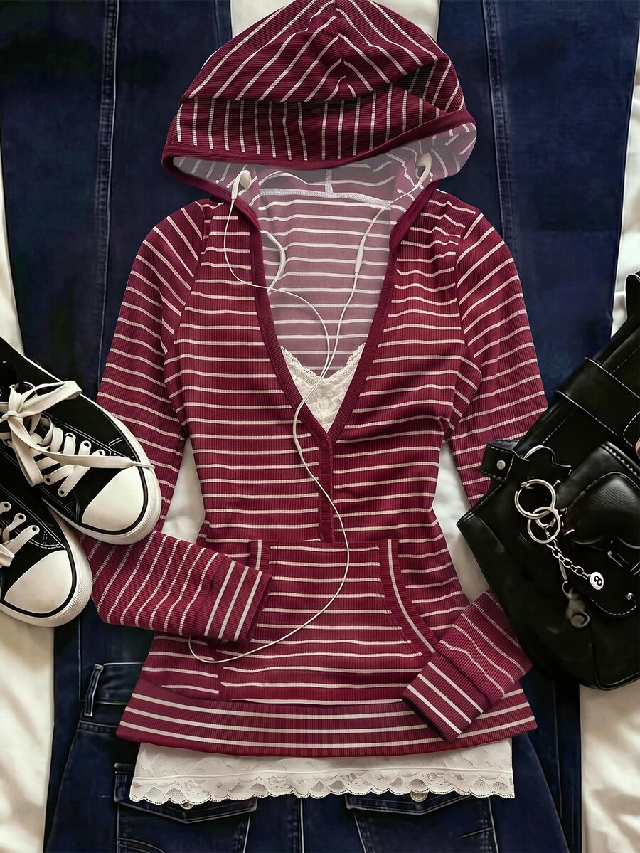 IslaSuriya Women's Casual Striped Long Sleeve Hooded T-Shirt - Multicolor - View 1