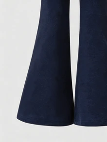 SHEIN Teen Girls Fall Clothes Navy Blue Sports Casual Baggy Junior Comfortable Fashion Long Pants, Personalized Design, Flare Leg Cut, Party Sport Beach - Navy Blue - View 6