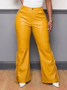 Slaydiva Plus Size Fashion Commuter Tassel Decor Pants - Yellow - View 5