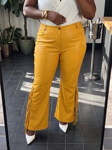 Slaydiva Plus Size Fashion Commuter Tassel Decor Pants - Yellow - View 8
