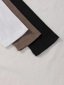 SHEIN Tween女孩秋冬新款休閒極簡舒適針織抓絨素色方領長袖T恤 3件/套 - 彩色 - 查看 4