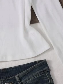 SHEIN Tween女孩秋冬新款休閒極簡舒適針織抓絨素色方領長袖T恤 3件/套 - 彩色 - 查看 5