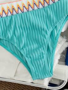 Swim Chiccia 印花吊带比基尼套装，特殊面料 - 藍色 - 查看 4