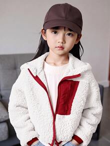 Cozy Pixies 女童泡泡絨加厚撞色連帽長袖開襟冬季外套 - 紅色 - 查看 5