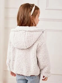Cozy Pixies 女童泡泡絨加厚撞色連帽長袖開襟冬季外套 - 紅色 - 查看 7