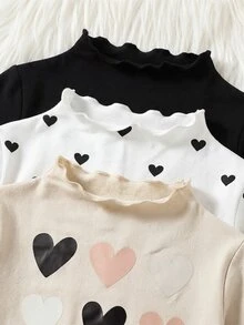 SHEIN Young Girls 3pcs/Set Young Girls Casual All-Match Versatile Solid Color Ribbed Trim Mock Neck Tee Knit Solid Color Collar Fitted T-Shirt Set Autumn/Winter - Multicolor - View 4