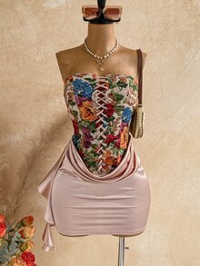 Soleia 新款女款優雅波希米亞風熱帶復古緊身胸衣迷你洋裝，適合返校季、休閒度假、西式海灘婚禮賓客穿搭、畢業早午餐、聖帕特里克節、春假、復活節及音樂節 - 彩色 - 查看 8
