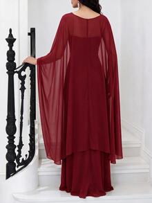 Modelyn Women's Elegant Shawl Evening Gown Wedding Dinner Evening Event Burgundy Winter - Burgundy - View 4