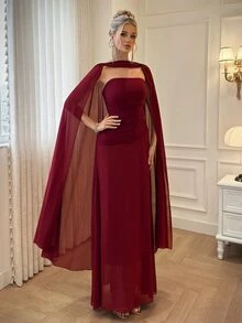 Modelyn Women's Elegant Shawl Evening Gown Wedding Dinner Evening Event Burgundy Winter - Burgundy - View 7