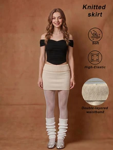 SHEIN MOD Women's Solid Color Casual Versatile Daily Knit Mini Skirt - White - View 1