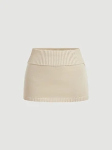 SHEIN MOD Women's Solid Color Casual Versatile Daily Knit Mini Skirt - White - View 4