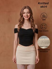 SHEIN MOD Women's Solid Color Casual Versatile Daily Knit Mini Skirt - White - View 6
