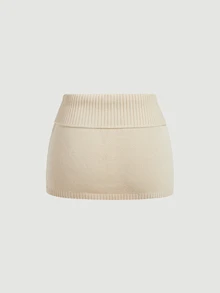 SHEIN MOD Women's Solid Color Casual Versatile Daily Knit Mini Skirt - White - View 3