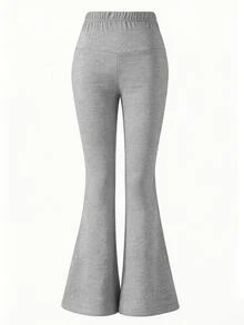 SHEIN Teen Girls Fall Clothes Black Sporty Casual Comfortable Fashion Long Pants, Personalized Design, Flared Leg Cut, Suitable For Indoor/Outdoor, Party - Grey - View 2