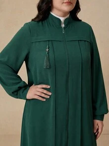 Graceveil 优雅纯色拉链长袖外套套装，阿拉伯风格女装，秋冬款 - 墨綠色 - 查看 7