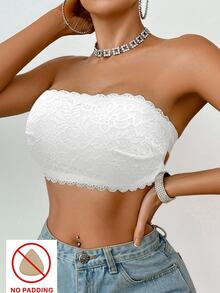 SHEIN 1pc Lace Wireless Bandeau Bra For Women - White - View 9