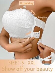 SHEIN 1pc Lace Wireless Bandeau Bra For Women - White - View 1