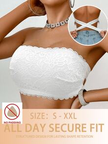 SHEIN 1pc Lace Wireless Bandeau Bra For Women - White - View 7
