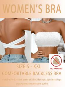 SHEIN 1pc Lace Wireless Bandeau Bra For Women - White - View 6