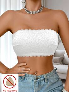 SHEIN 1pc Lace Wireless Bandeau Bra For Women - White - View 8