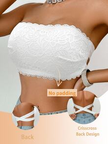 SHEIN 1pc Lace Wireless Bandeau Bra For Women - White - View 5