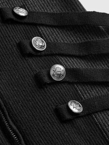 ROMWE Grunge Punk Hedi Punk Knight Napoleon Button Design Colorblock High Neck Fitted Sweater - Black - View 3