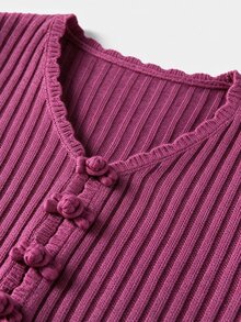 Selianne Elegant V-Neck Single-Breasted Long Sleeve Cardigan For Women - Hot Pink - View 9