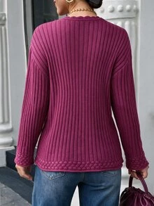 Selianne Elegant V-Neck Single-Breasted Long Sleeve Cardigan For Women - Hot Pink - View 2