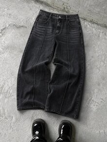 NEON BLANC Men's Casual Washed Wide Leg Denim Jeans, Grunge, Plain, Pocket, Urban, Work - Black - View 3