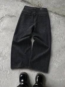 NEON BLANC Men's Casual Washed Wide Leg Denim Jeans, Grunge, Plain, Pocket, Urban, Work - Black - View 4