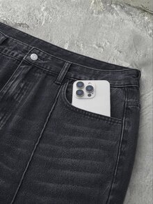 NEON BLANC Men's Casual Washed Wide Leg Denim Jeans, Grunge, Plain, Pocket, Urban, Work - Black - View 7
