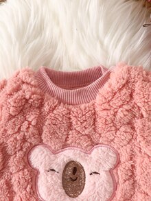 SHEIN 2pcs Newborn Baby Girl Sweatshirt Pants Sets Cute Sweet Pink 3D Bear Plush Ears Long Sleeve Thick Outdoor Winter Fall Style Autumn Halloween Christmas - Pink - View 8