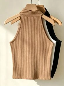 Franclia Modest Sleeveless Tank Top Casual Everyday Daytime White Brown Black Multi-Piece Set Commute Outfit Office Fall/Winter Going Out Business Classy Tops - Multicolor - View 2