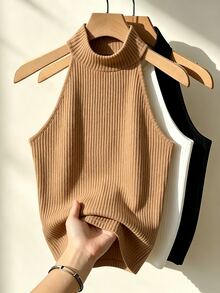 Franclia Modest Sleeveless Tank Top Casual Everyday Daytime White Brown Black Multi-Piece Set Commute Outfit Office Fall/Winter Going Out Business Classy Tops - Multicolor - View 3