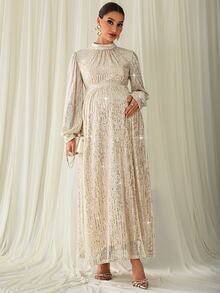 MaterniChic Maternity Sequin Split Design Casual Party & Travel Dress - Apricot - View 8