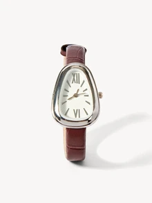 Opalesca 1pc Women's PU Leather Strap Watch, Round Dial With Numeric Display, Retro British Style, Niche Luxury Quartz Watch - Brown - View 5